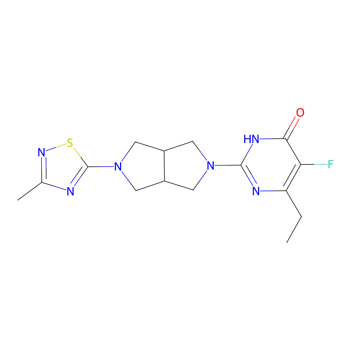 6-Ethyl-5-fluoro-2-[5-(3-methyl-1,2,4-thiadiazol-5-yl)-octahydropyrrolo[3,4-c]pyrrol-2-yl]-3,4-dihydropyrimidin-4-one molecular structure, CAS 2640945-67-9