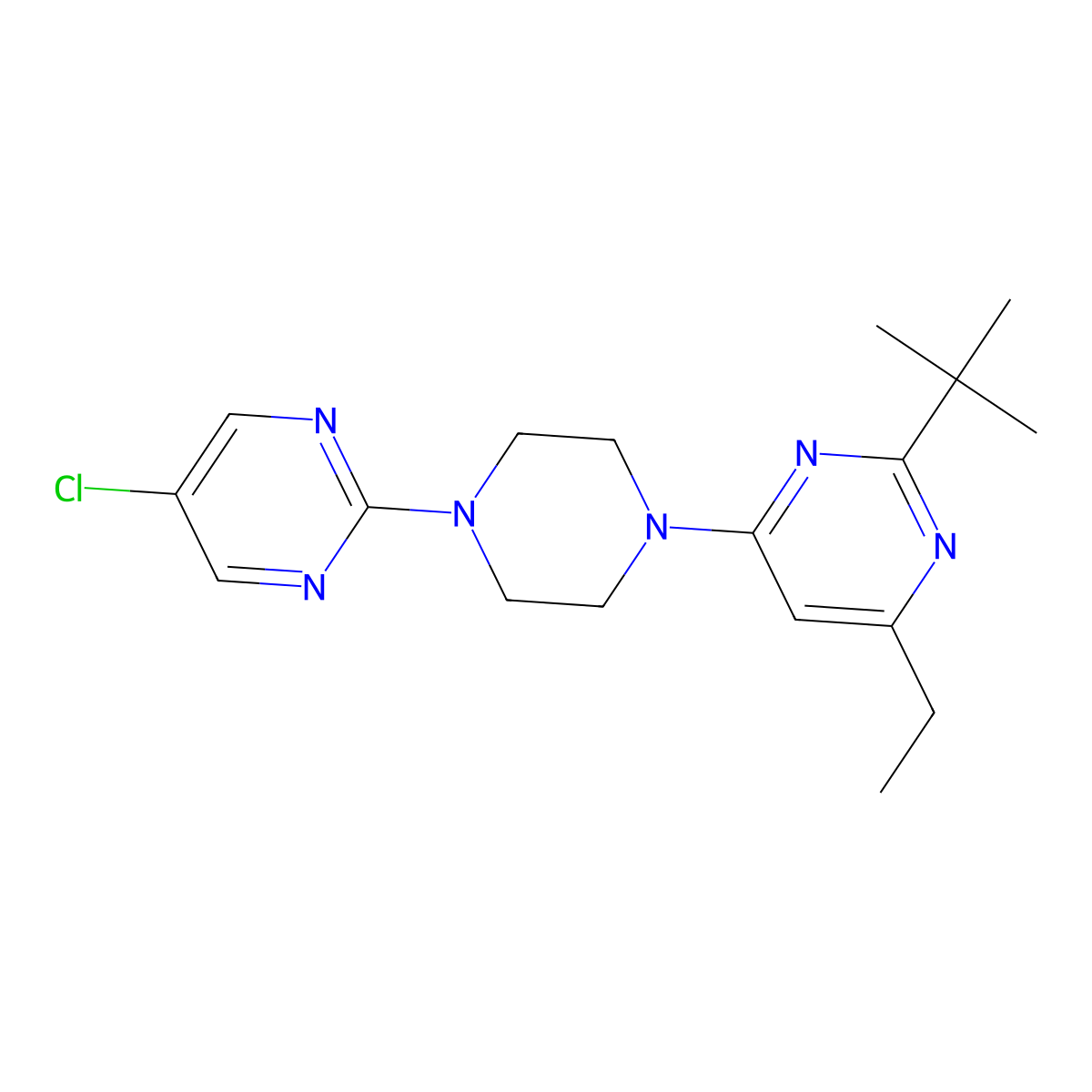 2-Tert-butyl-4-[4-(5-chloropyrimidin-2-yl)piperazin-1-yl]-6-ethylpyrimidine molecular structure, CAS 2640945-68-0