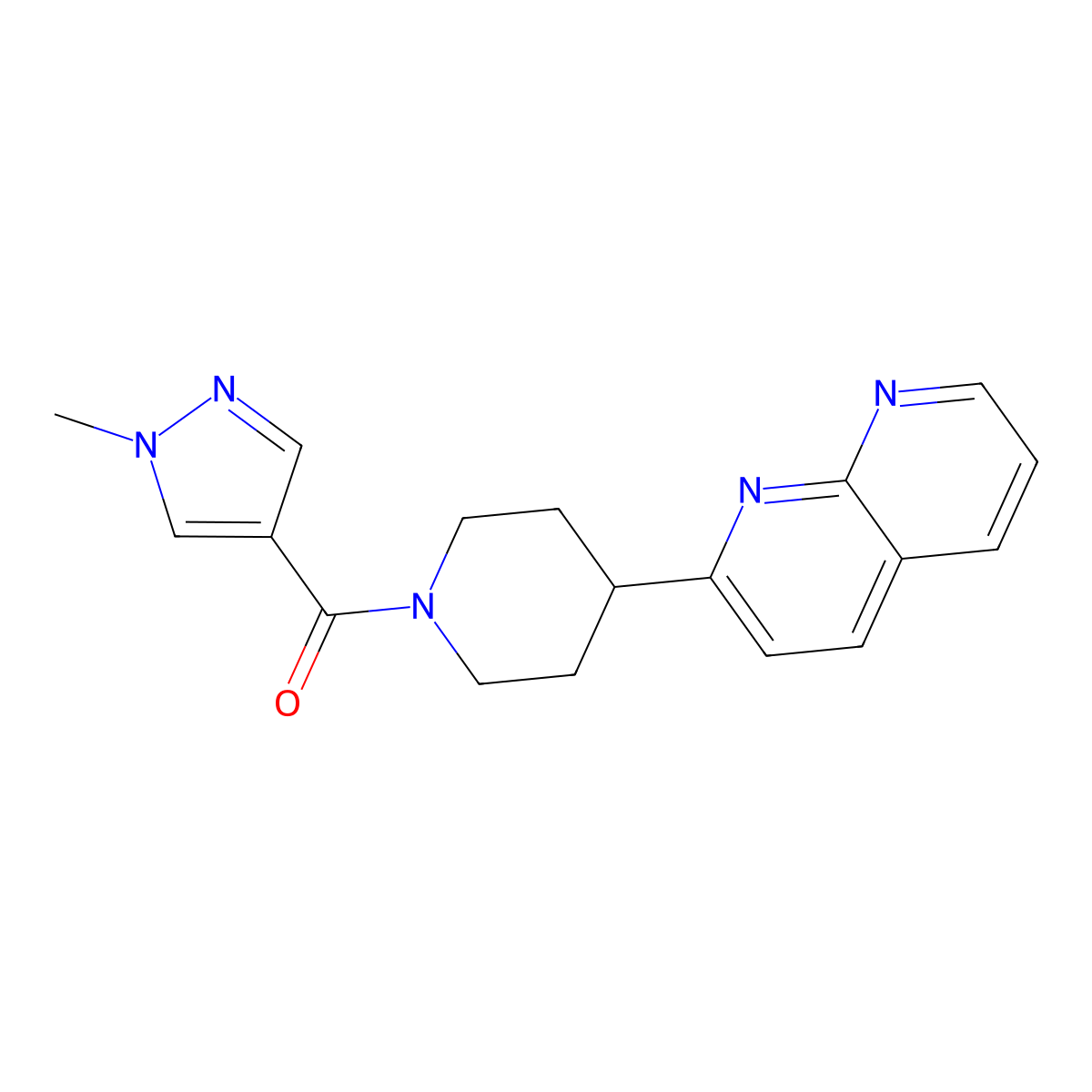 2-[1-(1-methyl-1H-pyrazole-4-carbonyl)piperidin-4-yl]-1,8-naphthyridine molecular structure, CAS 2640945-81-7