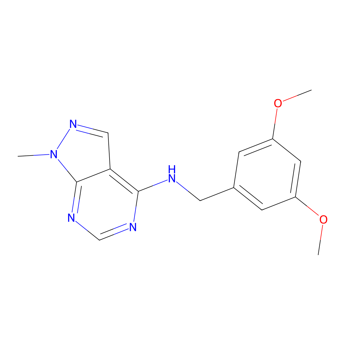 N-[(3,5-dimethoxyphenyl)methyl]-1-methyl-1H-pyrazolo[3,4-d]pyrimidin-4-amine molecular structure, CAS 2640945-82-8