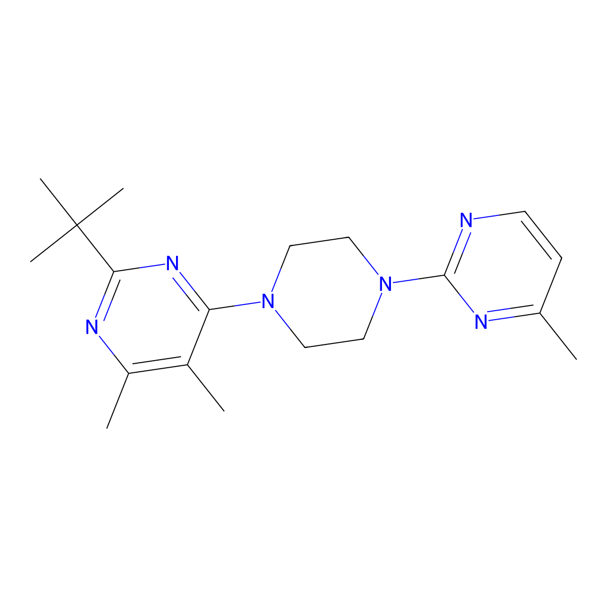 2-Tert-butyl-4,5-dimethyl-6-[4-(4-methylpyrimidin-2-yl)piperazin-1-yl]pyrimidine molecular structure, CAS 2640945-87-3