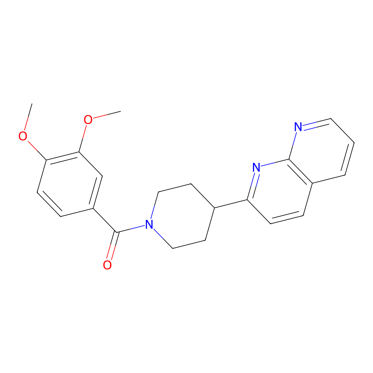 2-[1-(3,4-Dimethoxybenzoyl)piperidin-4-yl]-1,8-naphthyridine molecular structure, CAS 2640945-91-9