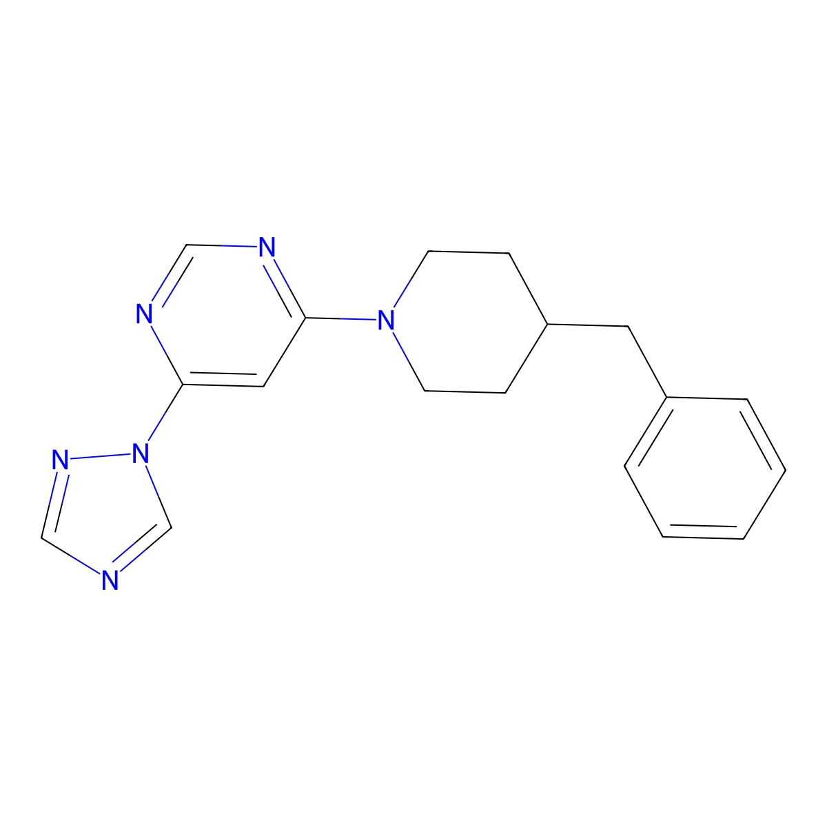4-(4-benzylpiperidin-1-yl)-6-(1H-1,2,4-triazol-1-yl)pyrimidine molecular structure, CAS 2640945-95-3