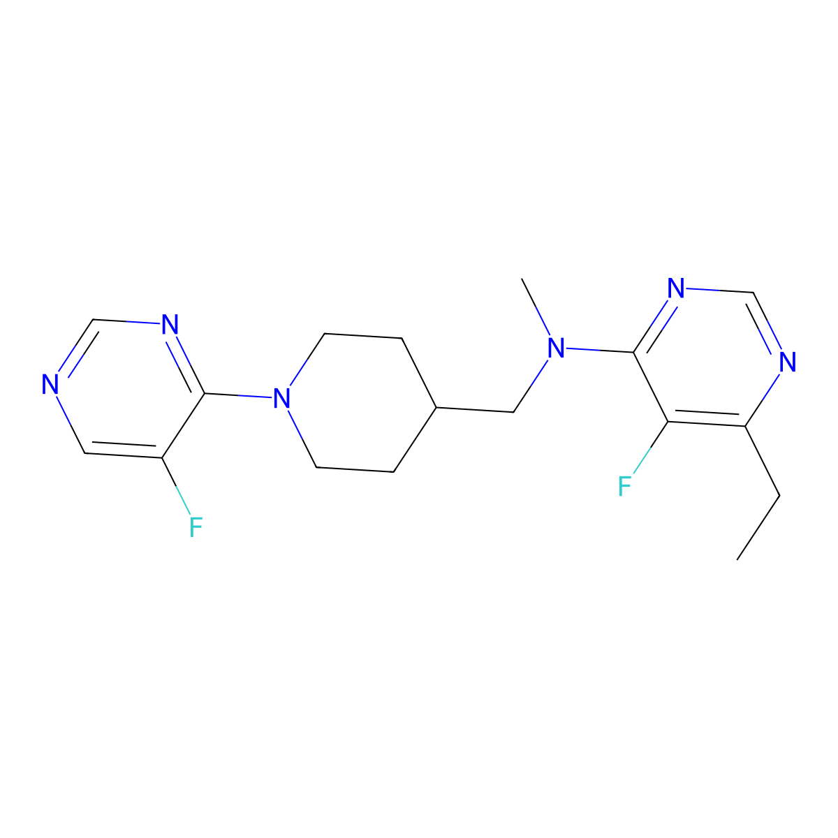 6-ethyl-5-fluoro-N-{[1-(5-fluoropyrimidin-4-yl)piperidin-4-yl]methyl}-N-methylpyrimidin-4-amine molecular structure, CAS 2640945-97-5
