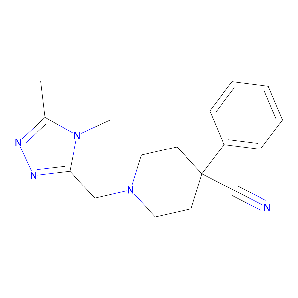 1-[(4,5-dimethyl-4H-1,2,4-triazol-3-yl)methyl]-4-phenylpiperidine-4-carbonitrile molecular structure, CAS 2640946-03-6