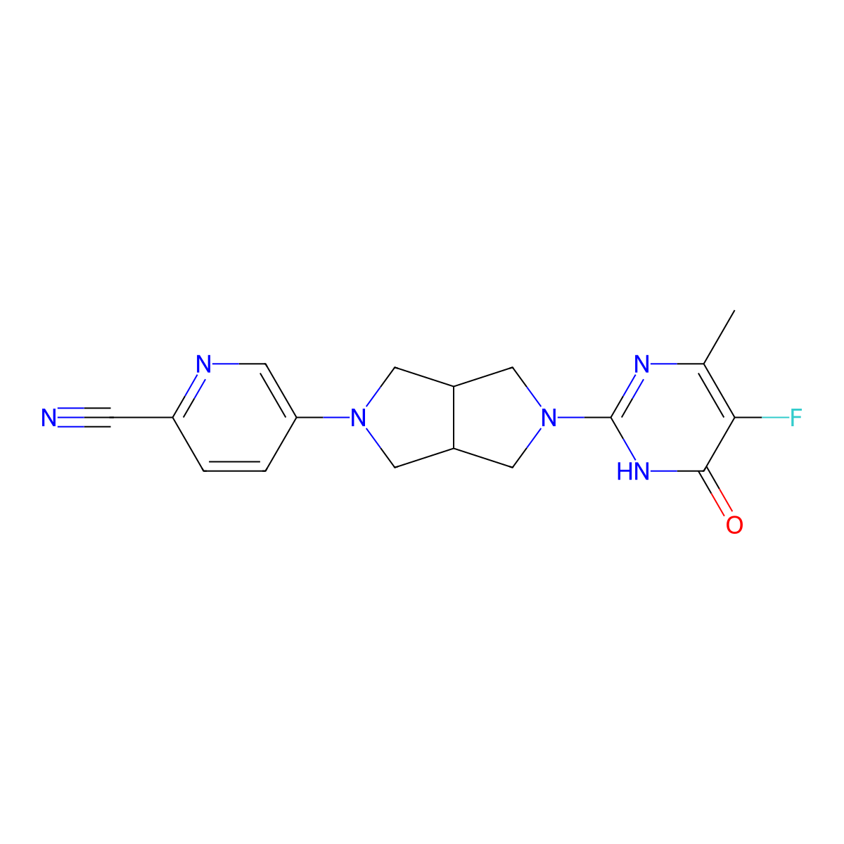 5-[5-(5-Fluoro-4-methyl-6-oxo-1,6-dihydropyrimidin-2-yl)-octahydropyrrolo[3,4-c]pyrrol-2-yl]pyridine-2-carbonitrile molecular structure, CAS 2640946-04-7