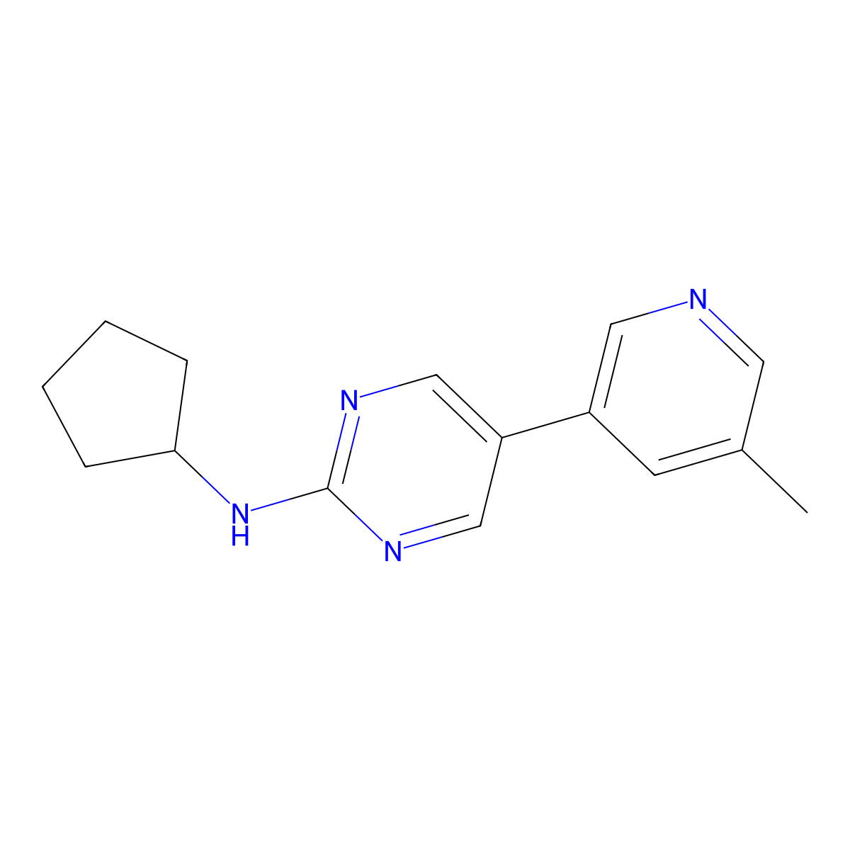 N-cyclopentyl-5-(5-methylpyridin-3-yl)pyrimidin-2-amine molecular structure, CAS 2640946-06-9