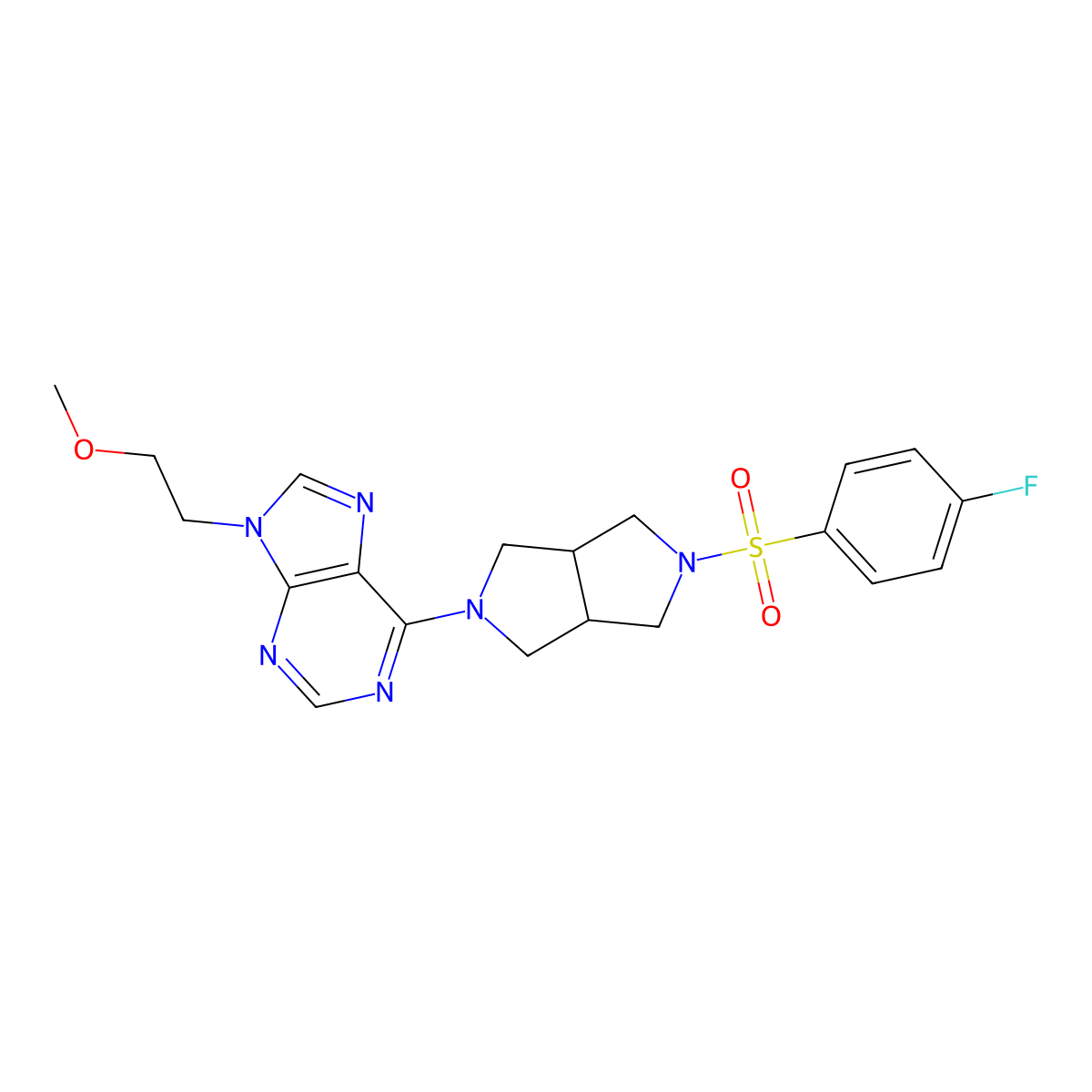 6-[5-(4-fluorobenzenesulfonyl)-octahydropyrrolo[3,4-c]pyrrol-2-yl]-9-(2-methoxyethyl)-9H-purine molecular structure, CAS 2640946-13-8