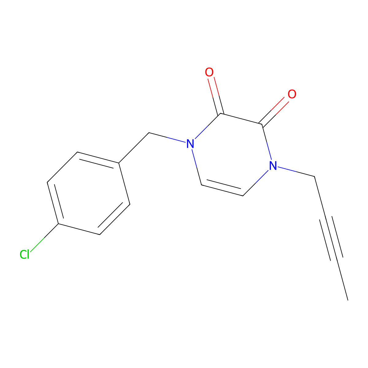 1-(But-2-yn-1-yl)-4-[(4-chlorophenyl)methyl]-1,2,3,4-tetrahydropyrazine-2,3-dione molecular structure, CAS 2640946-14-9