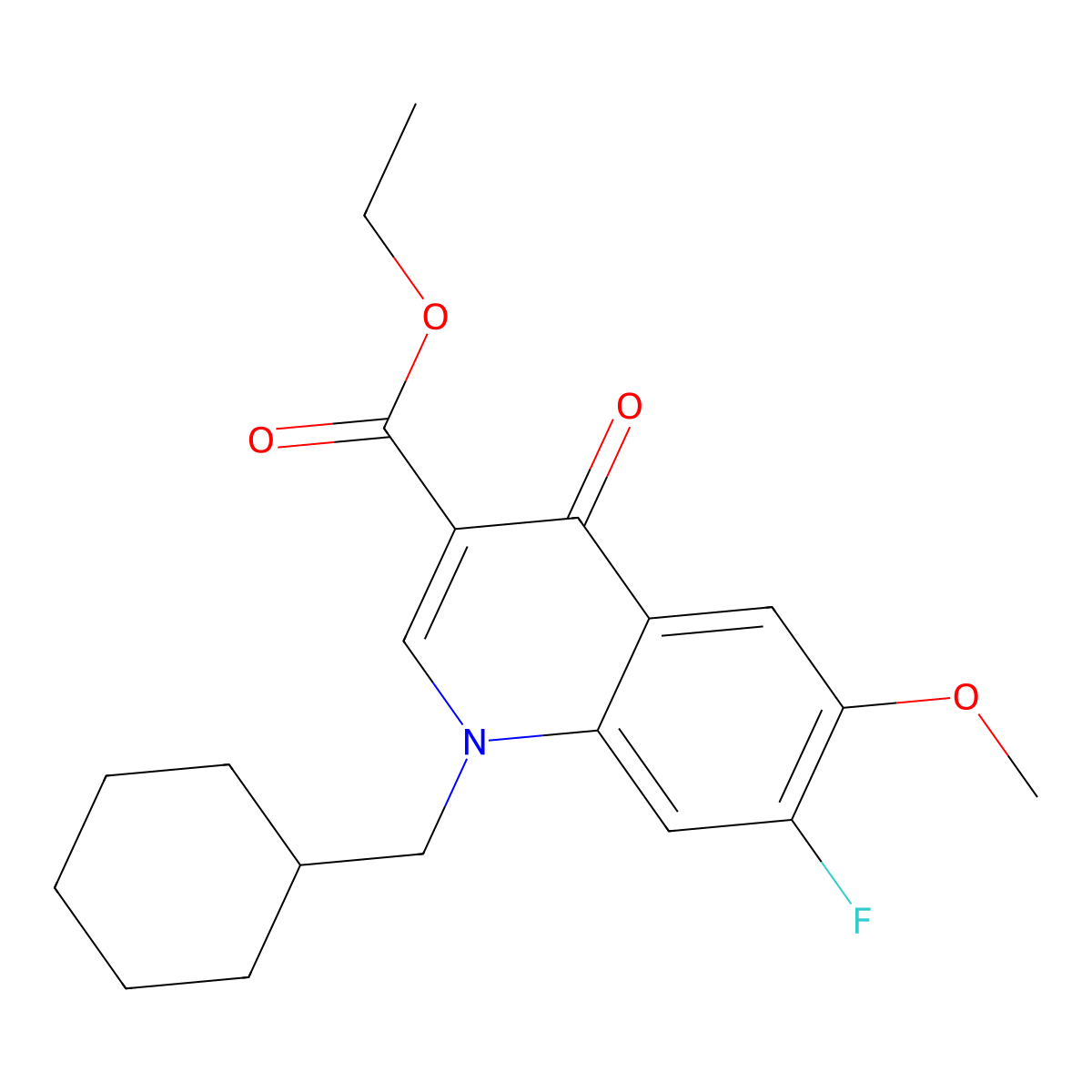 Ethyl 1-(cyclohexylmethyl)-7-fluoro-6-methoxy-4-oxo-1,4-dihydroquinoline-3-carboxylate molecular structure, CAS 2640946-24-1