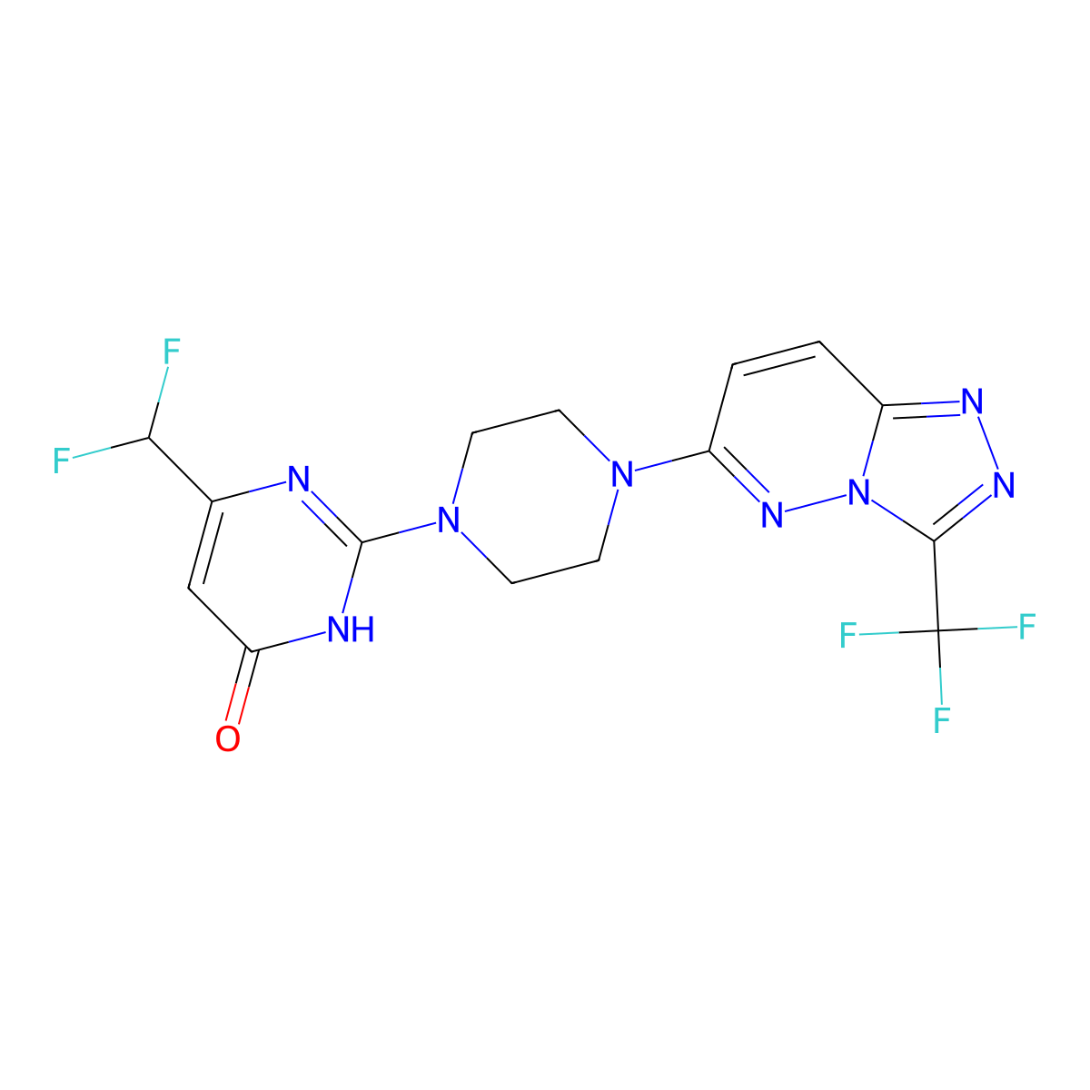 6-(Difluoromethyl)-2-{4-[3-(trifluoromethyl)-[1,2,4]triazolo[4,3-b]pyridazin-6-yl]piperazin-1-yl}-3,4-dihydropyrimidin-4-one molecular structure, CAS 2640946-26-3