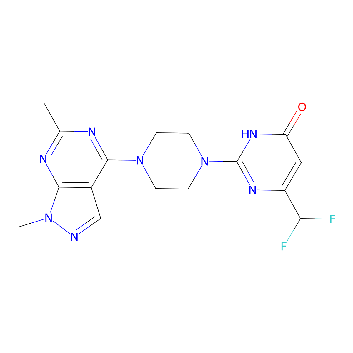 6-(difluoromethyl)-2-(4-{1,6-dimethyl-1H-pyrazolo[3,4-d]pyrimidin-4-yl}piperazin-1-yl)-3,4-dihydropyrimidin-4-one molecular structure, CAS 2640946-31-0