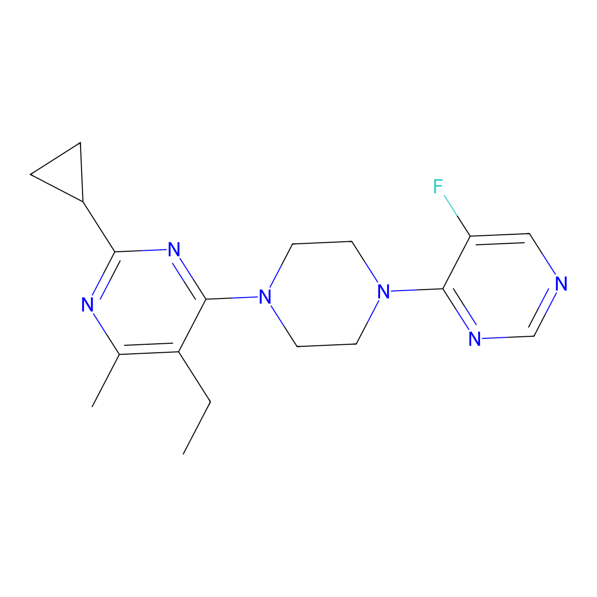 2-Cyclopropyl-5-ethyl-4-[4-(5-fluoropyrimidin-4-yl)piperazin-1-yl]-6-methylpyrimidine molecular structure, CAS 2640946-32-1