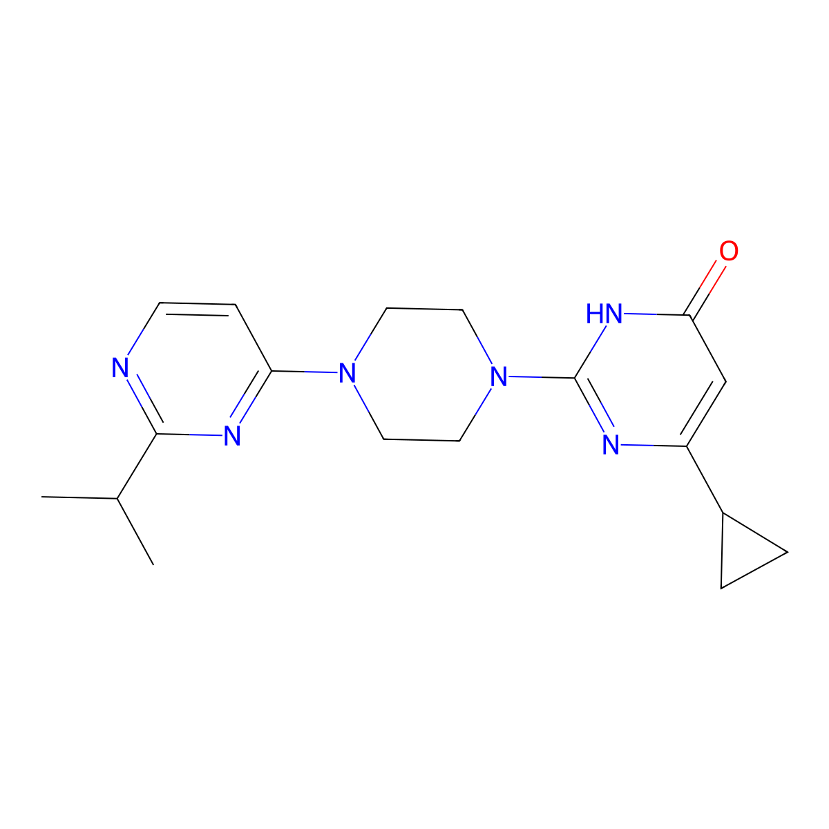 6-Cyclopropyl-2-{4-[2-(propan-2-yl)pyrimidin-4-yl]piperazin-1-yl}-3,4-dihydropyrimidin-4-one molecular structure, CAS 2640946-35-4