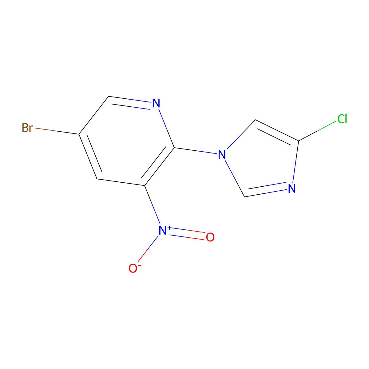 5-bromo-2-(4-chloro-1H-imidazol-1-yl)-3-nitropyridine molecular structure, CAS 2640946-39-8