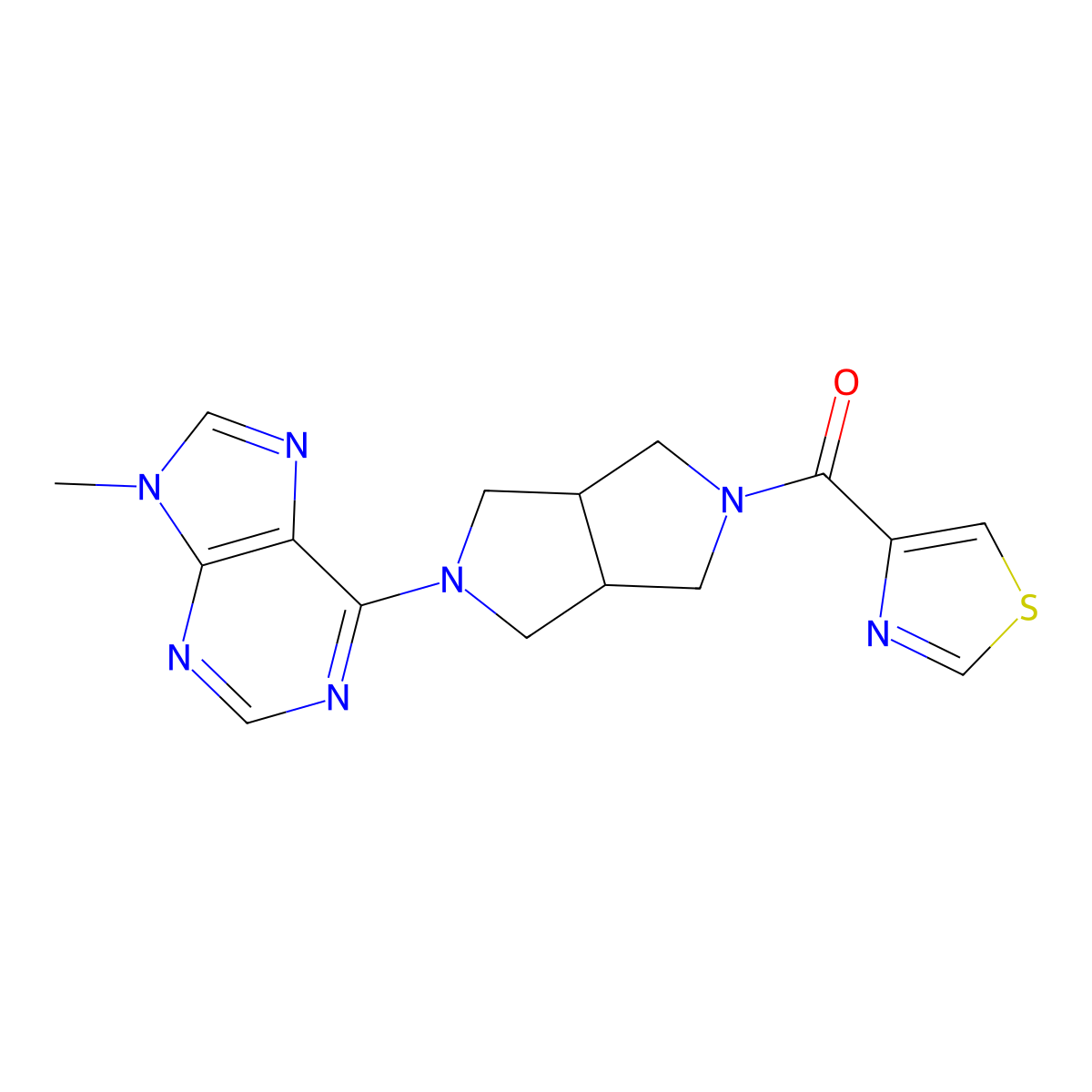 9-methyl-6-[5-(1,3-thiazole-4-carbonyl)-octahydropyrrolo[3,4-c]pyrrol-2-yl]-9H-purine molecular structure, CAS 2640946-41-2