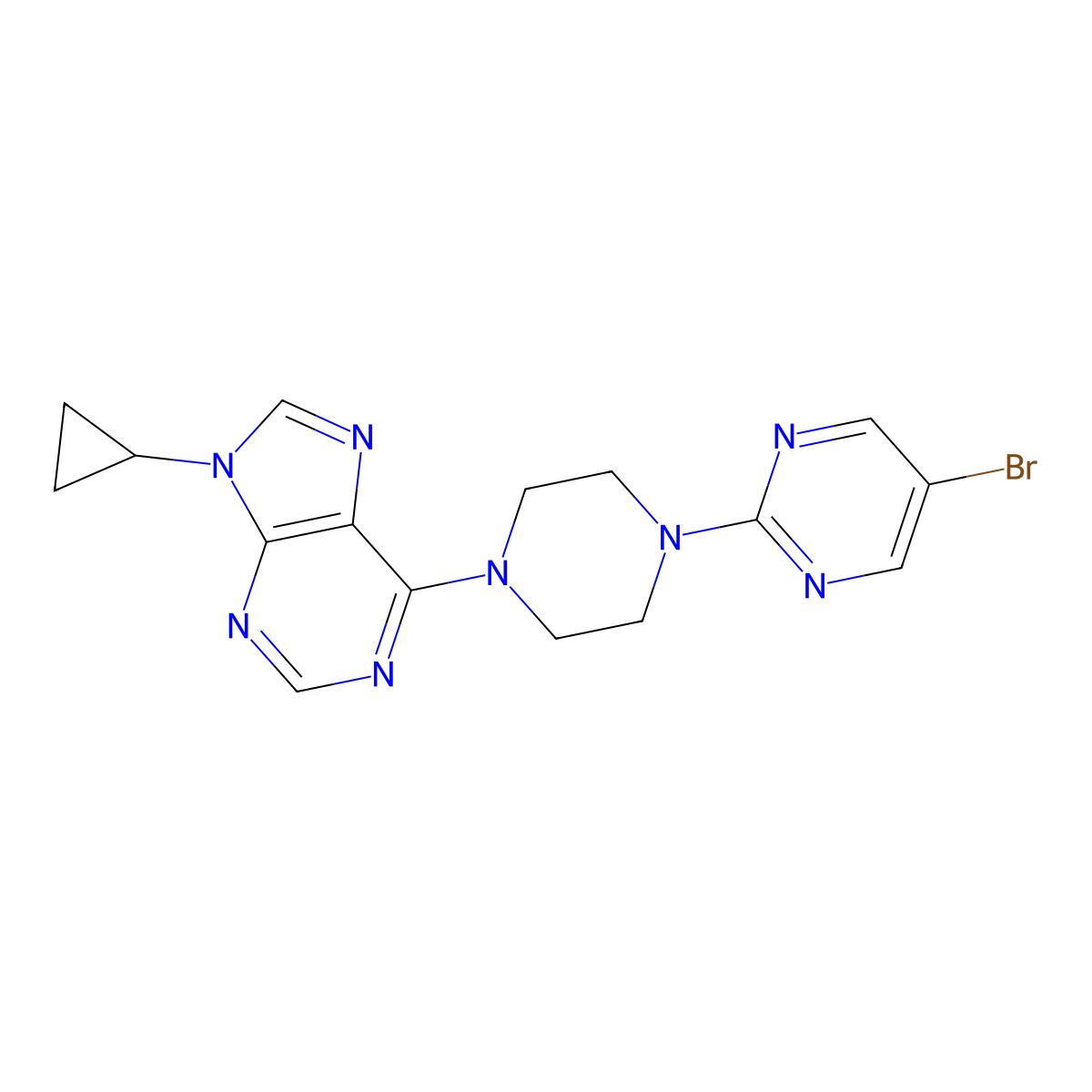 6-[4-(5-bromopyrimidin-2-yl)piperazin-1-yl]-9-cyclopropyl-9H-purine molecular structure, CAS 2640946-43-4
