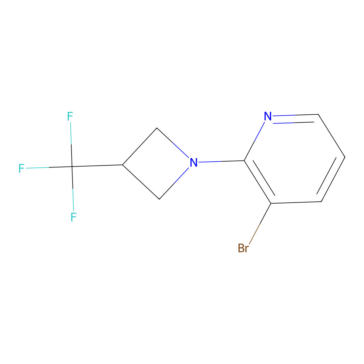 3-Bromo-2-[3-(trifluoromethyl)azetidin-1-yl]pyridine molecular structure, CAS 2640946-47-8