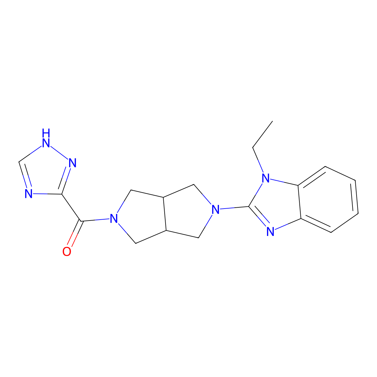 1-ethyl-2-[5-(1H-1,2,4-triazole-3-carbonyl)-octahydropyrrolo[3,4-c]pyrrol-2-yl]-1H-1,3-benzodiazole molecular structure, CAS 2640946-50-3