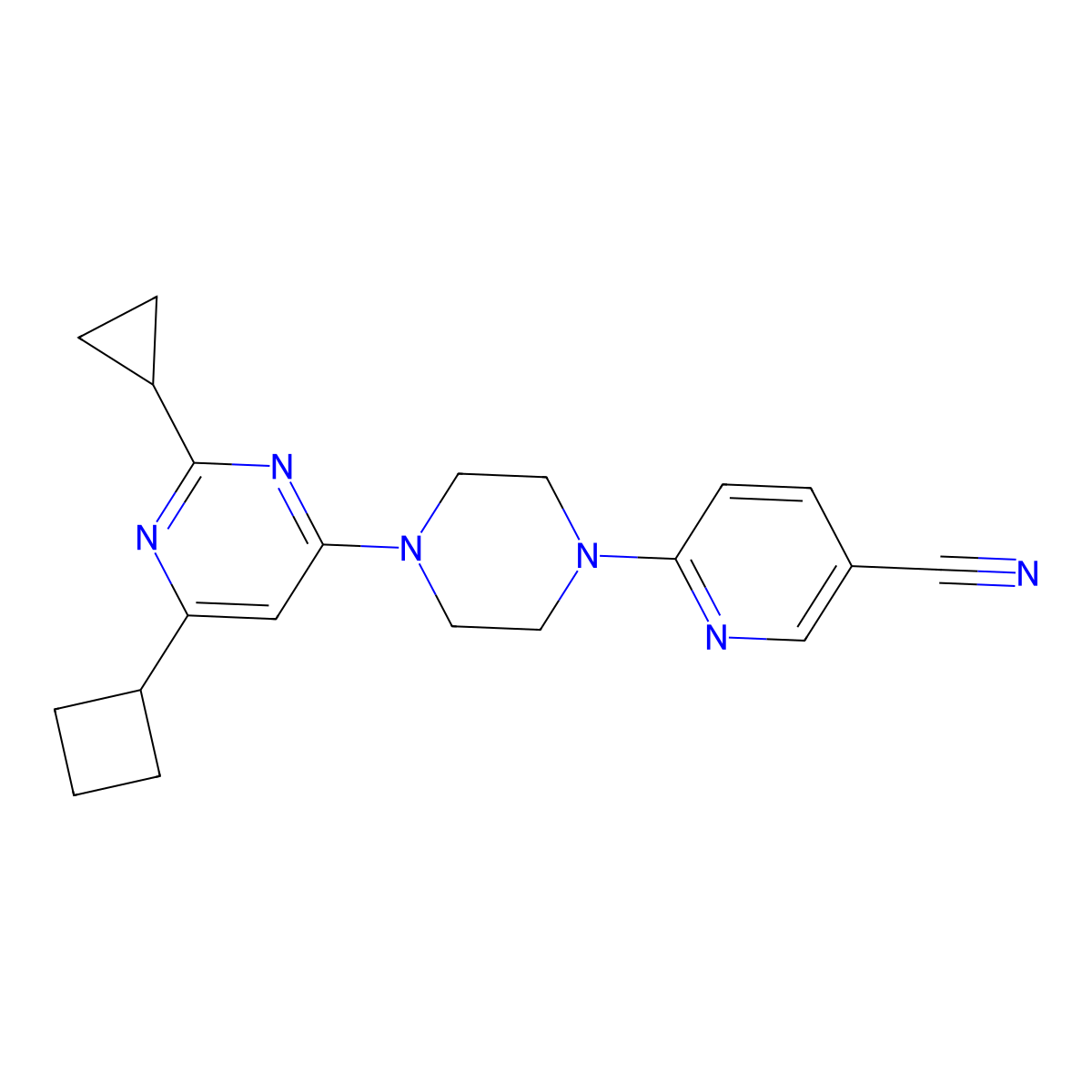 6-[4-(6-Cyclobutyl-2-cyclopropylpyrimidin-4-yl)piperazin-1-yl]pyridine-3-carbonitrile molecular structure, CAS 2640946-55-8