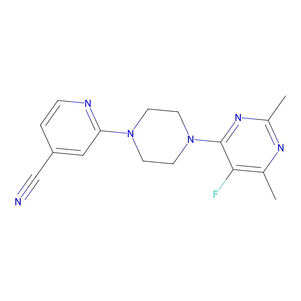 2-[4-(5-Fluoro-2,6-dimethylpyrimidin-4-yl)piperazin-1-yl]pyridine-4-carbonitrile molecular structure, CAS 2640946-61-6