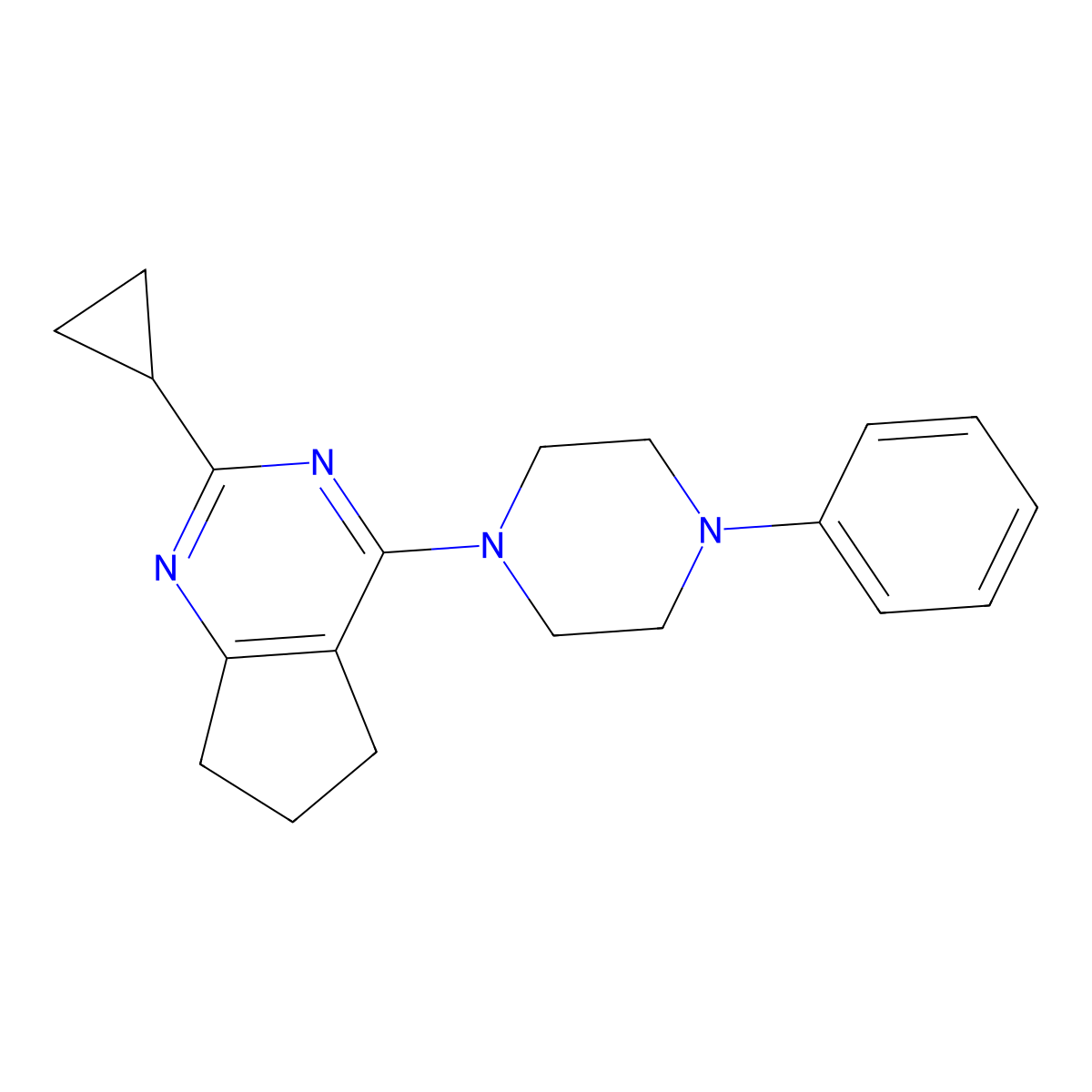 1-{2-cyclopropyl-5H,6H,7H-cyclopenta[d]pyrimidin-4-yl}-4-phenylpiperazine molecular structure, CAS 2640946-64-9
