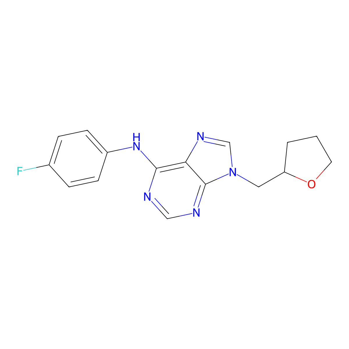 N-(4-fluorophenyl)-9-[(oxolan-2-yl)methyl]-9H-purin-6-amine molecular structure, CAS 2640946-65-0