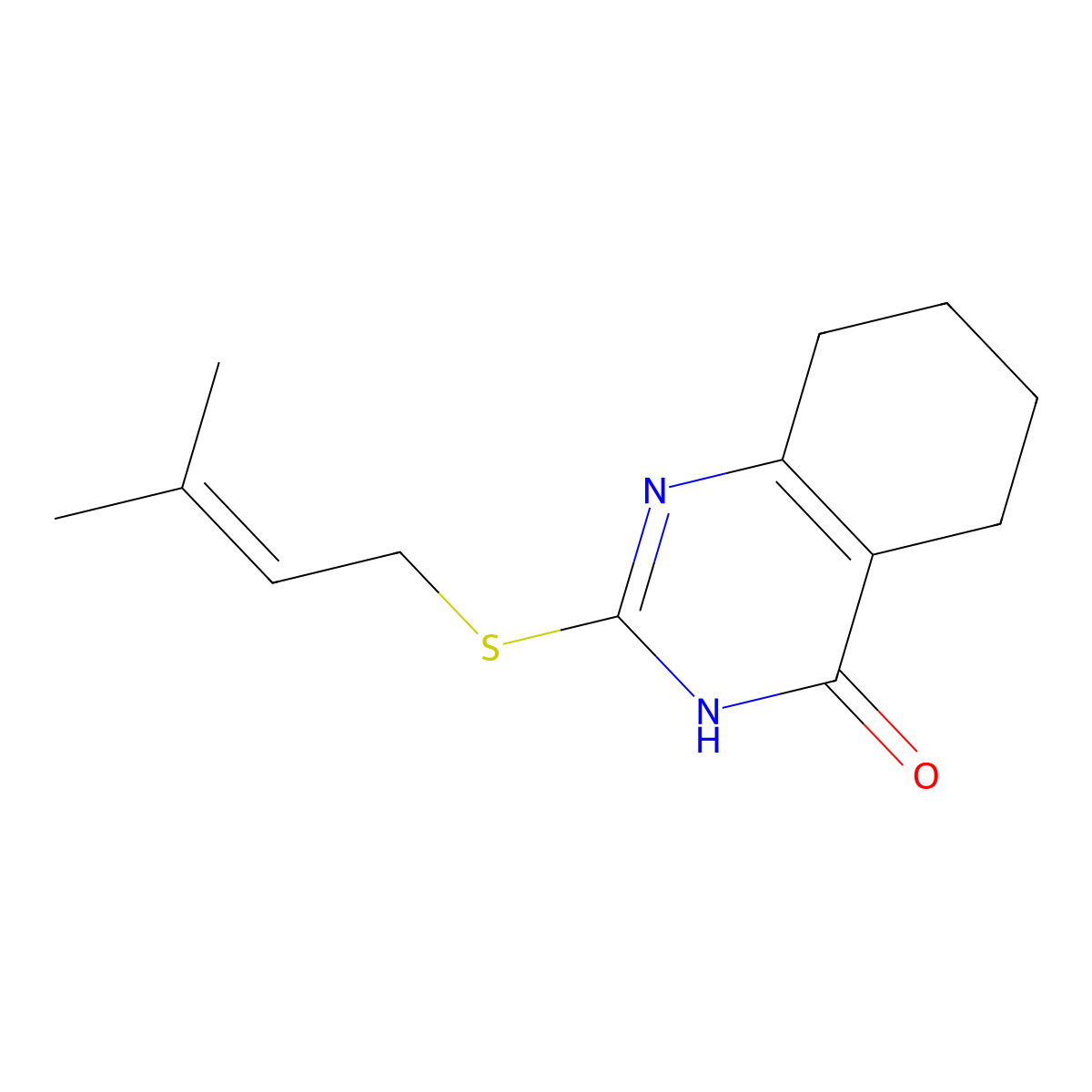 2-[(3-Methylbut-2-en-1-yl)sulfanyl]-3,4,5,6,7,8-hexahydroquinazolin-4-one molecular structure, CAS 2640946-70-7