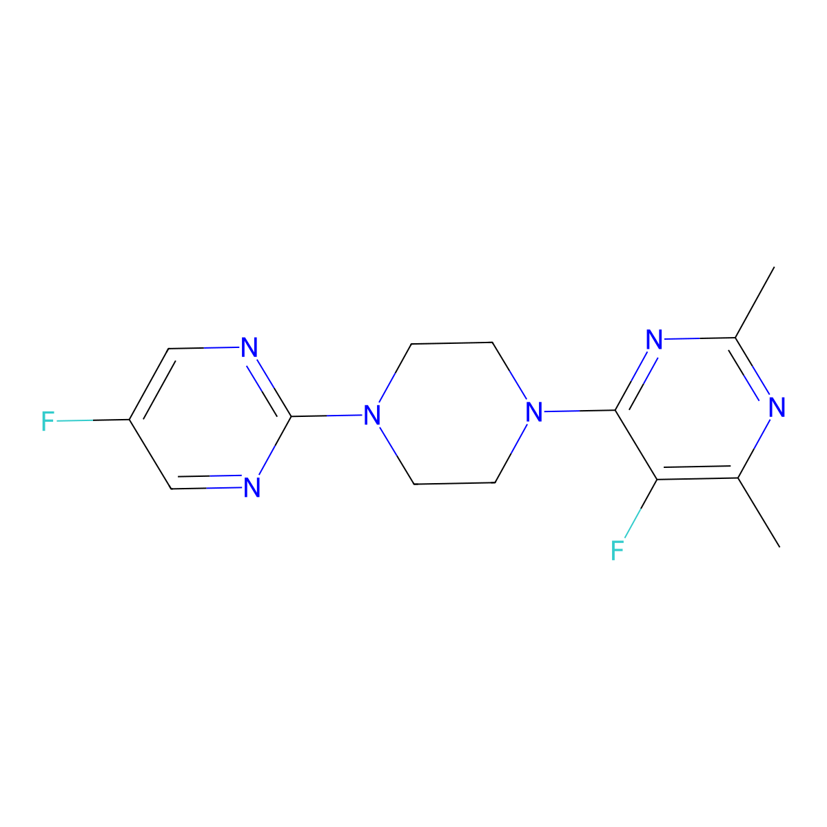 5-Fluoro-4-[4-(5-fluoropyrimidin-2-yl)piperazin-1-yl]-2,6-dimethylpyrimidine molecular structure, CAS 2640946-73-0