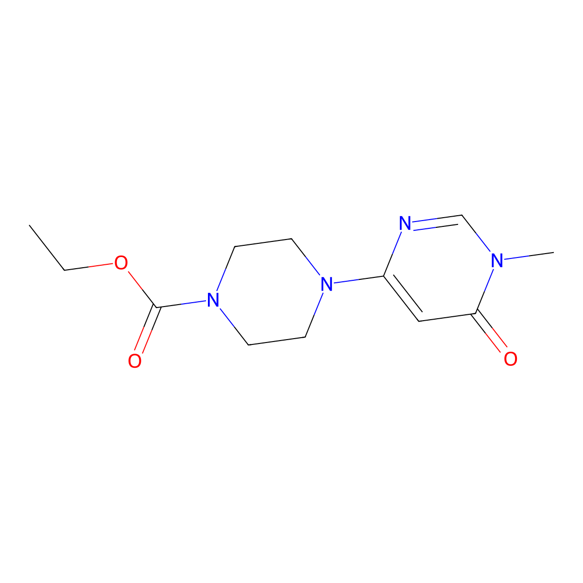 Ethyl 4-(1-methyl-6-oxo-1,6-dihydropyrimidin-4-yl)piperazine-1-carboxylate molecular structure, CAS 2640946-74-1