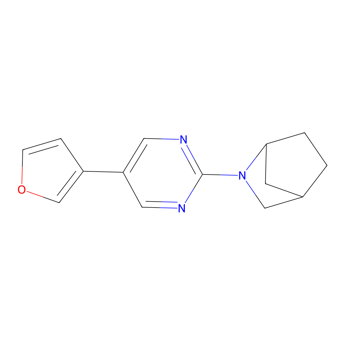 2-[5-(Furan-3-yl)pyrimidin-2-yl]-2-azabicyclo[2.2.1]heptane molecular structure, CAS 2640946-79-6