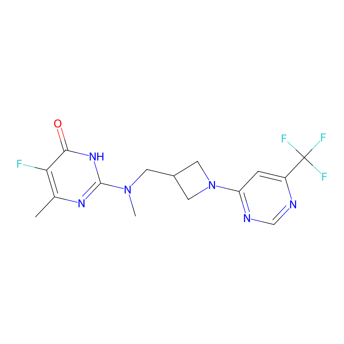 5-Fluoro-6-methyl-2-[methyl({1-[6-(trifluoromethyl)pyrimidin-4-yl]azetidin-3-yl}methyl)amino]-3,4-dihydropyrimidin-4-one molecular structure, CAS 2640946-81-0