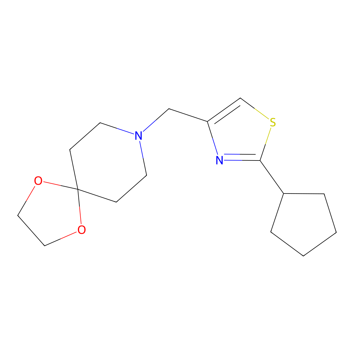8-[(2-Cyclopentyl-1,3-thiazol-4-yl)methyl]-1,4-dioxa-8-azaspiro[4.5]decane molecular structure, CAS 2640946-86-5