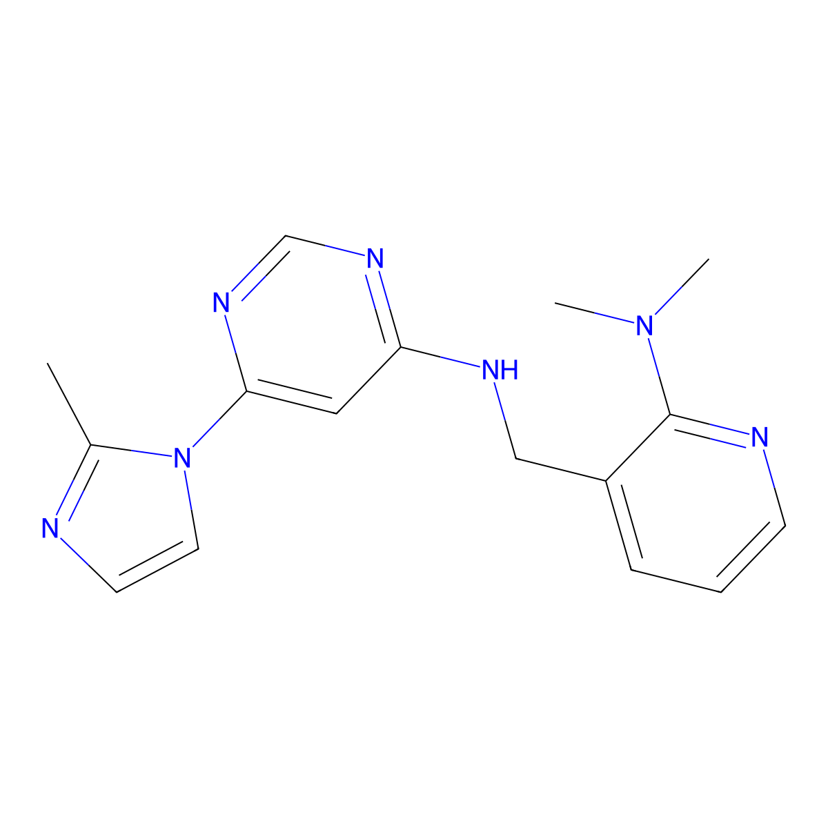 N-{[2-(dimethylamino)pyridin-3-yl]methyl}-6-(2-methyl-1H-imidazol-1-yl)pyrimidin-4-amine molecular structure, CAS 2640946-87-6