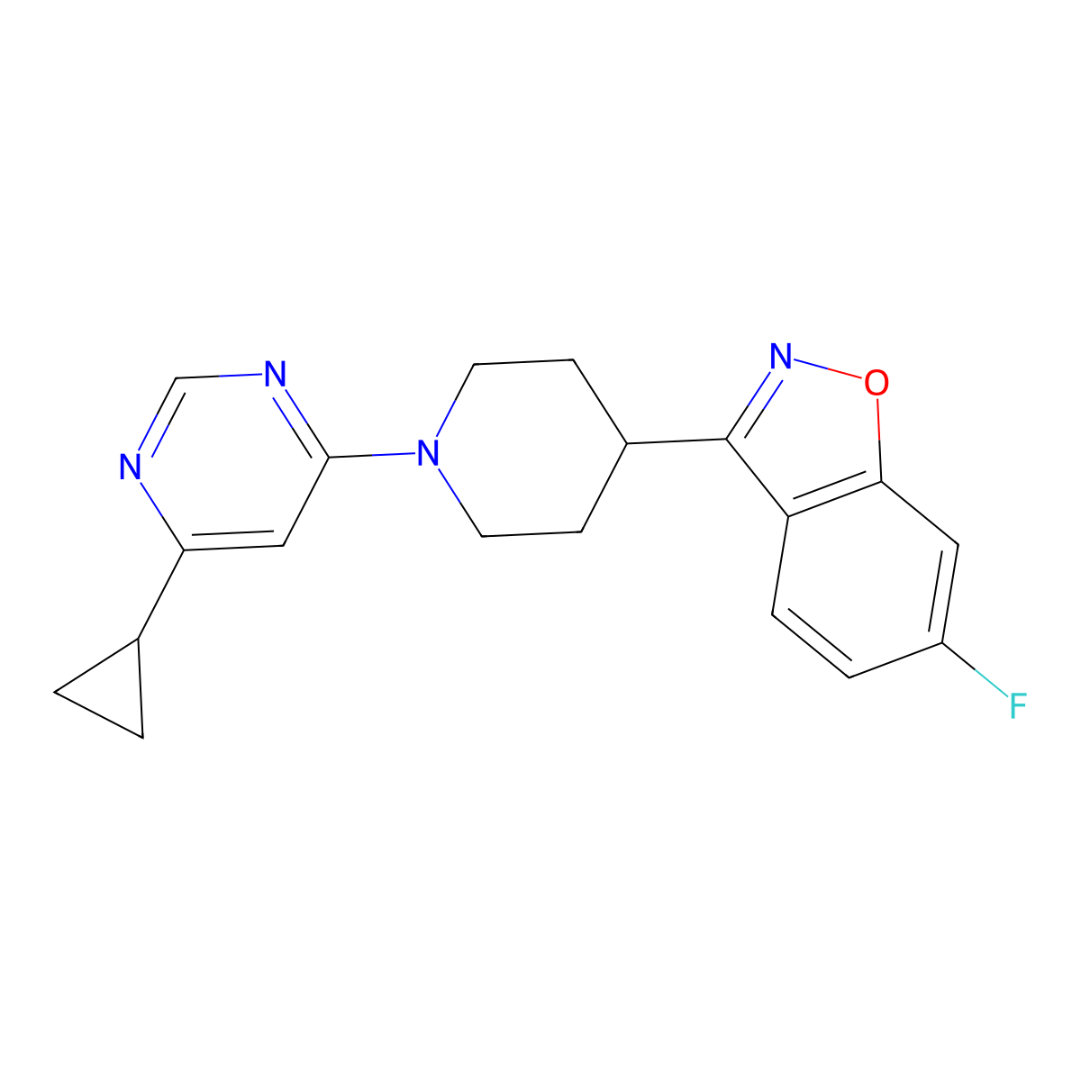 3-[1-(6-Cyclopropylpyrimidin-4-yl)piperidin-4-yl]-6-fluoro-1,2-benzoxazole molecular structure, CAS 2640946-94-5