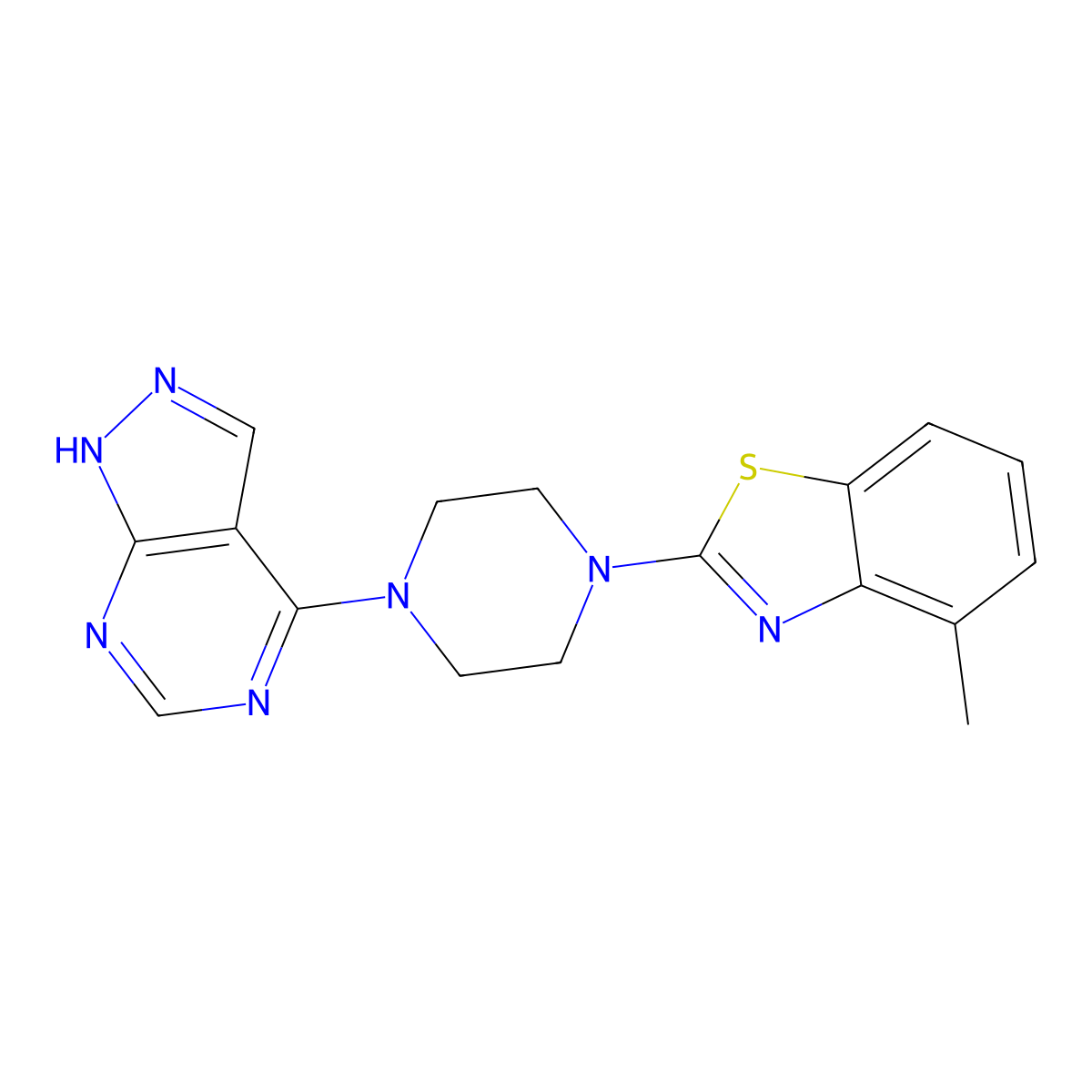 4-methyl-2-(4-{1H-pyrazolo[3,4-d]pyrimidin-4-yl}piperazin-1-yl)-1,3-benzothiazole molecular structure, CAS 2640946-97-8