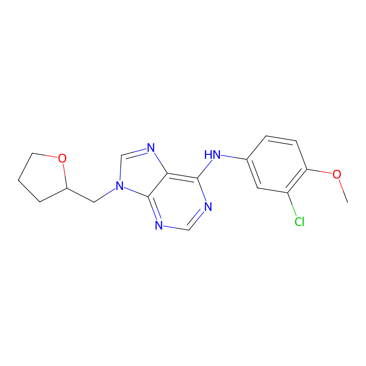 N-(3-chloro-4-methoxyphenyl)-9-[(oxolan-2-yl)methyl]-9H-purin-6-amine molecular structure, CAS 2640946-99-0