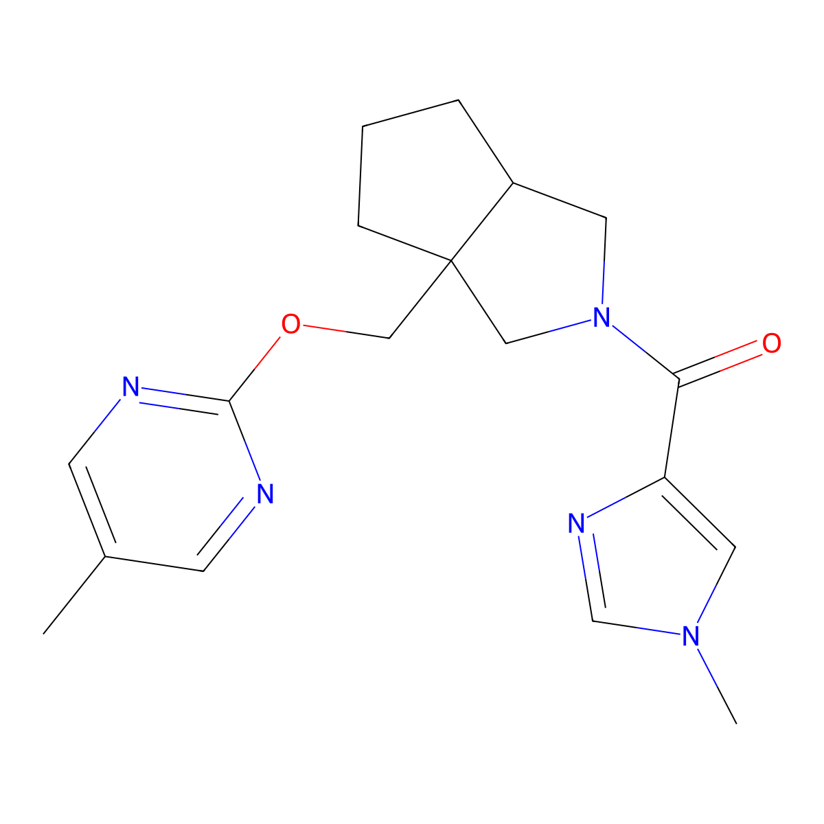 5-methyl-2-{[2-(1-methyl-1H-imidazole-4-carbonyl)-octahydrocyclopenta[c]pyrrol-3a-yl]methoxy}pyrimidine molecular structure, CAS 2640947-02-8