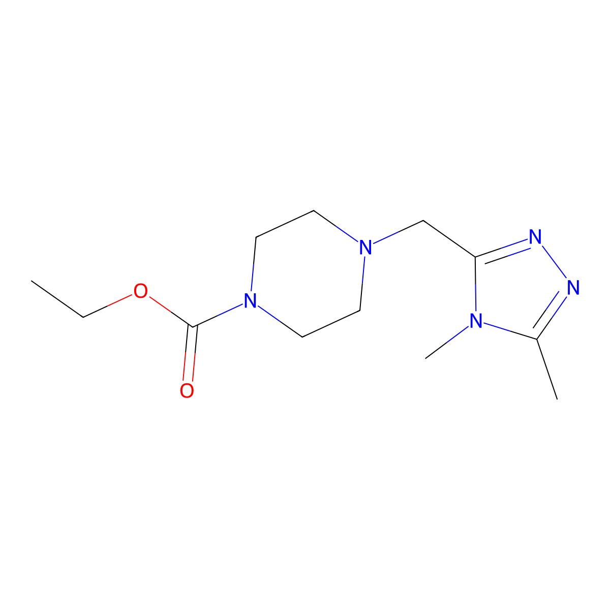 ethyl 4-[(4,5-dimethyl-4H-1,2,4-triazol-3-yl)methyl]piperazine-1-carboxylate molecular structure, CAS 2640947-04-0