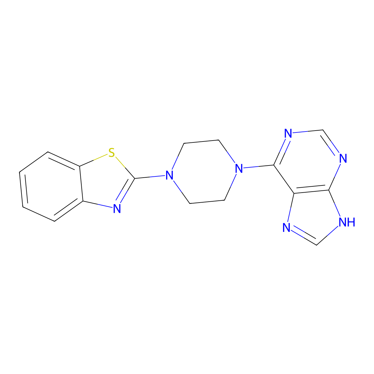 6-[4-(1,3-benzothiazol-2-yl)piperazin-1-yl]-9H-purine molecular structure, CAS 2640947-06-2