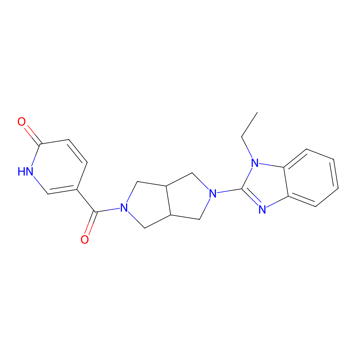5-[5-(1-ethyl-1H-1,3-benzodiazol-2-yl)-octahydropyrrolo[3,4-c]pyrrole-2-carbonyl]-1,2-dihydropyridin-2-one molecular structure, CAS 2640947-07-3
