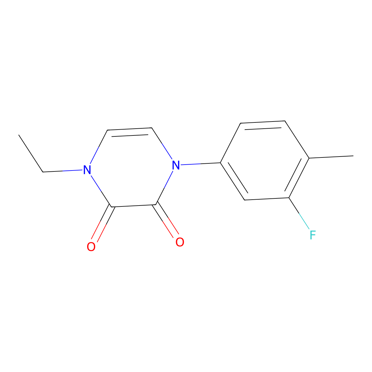 1-Ethyl-4-(3-fluoro-4-methylphenyl)-1,2,3,4-tetrahydropyrazine-2,3-dione molecular structure, CAS 2640947-10-8