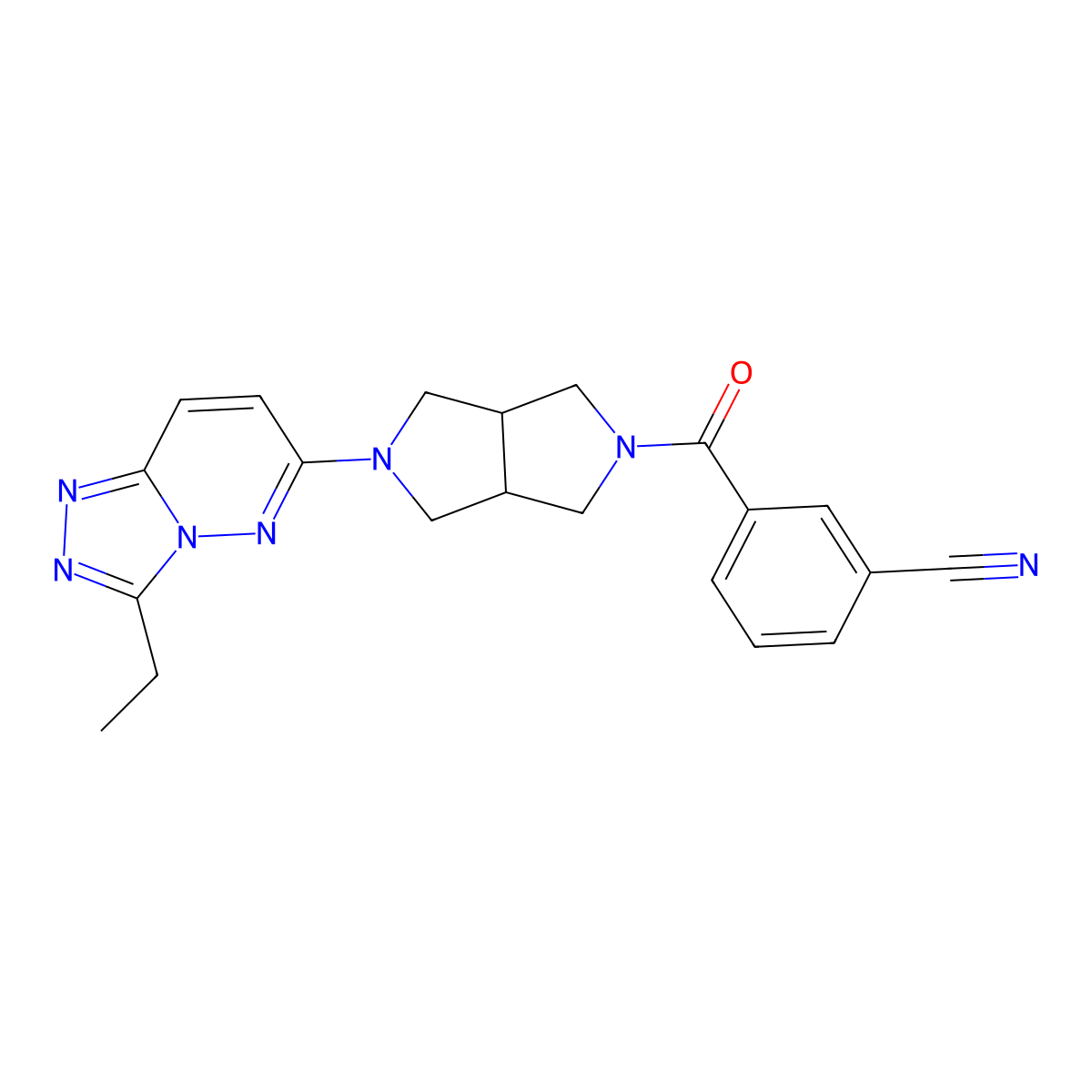 3-(5-{3-Ethyl-[1,2,4]triazolo[4,3-b]pyridazin-6-yl}-octahydropyrrolo[3,4-c]pyrrole-2-carbonyl)benzonitrile molecular structure, CAS 2640947-14-2