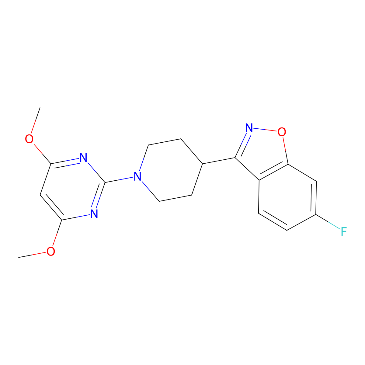 3-[1-(4,6-Dimethoxypyrimidin-2-yl)piperidin-4-yl]-6-fluoro-1,2-benzoxazole molecular structure, CAS 2640947-15-3