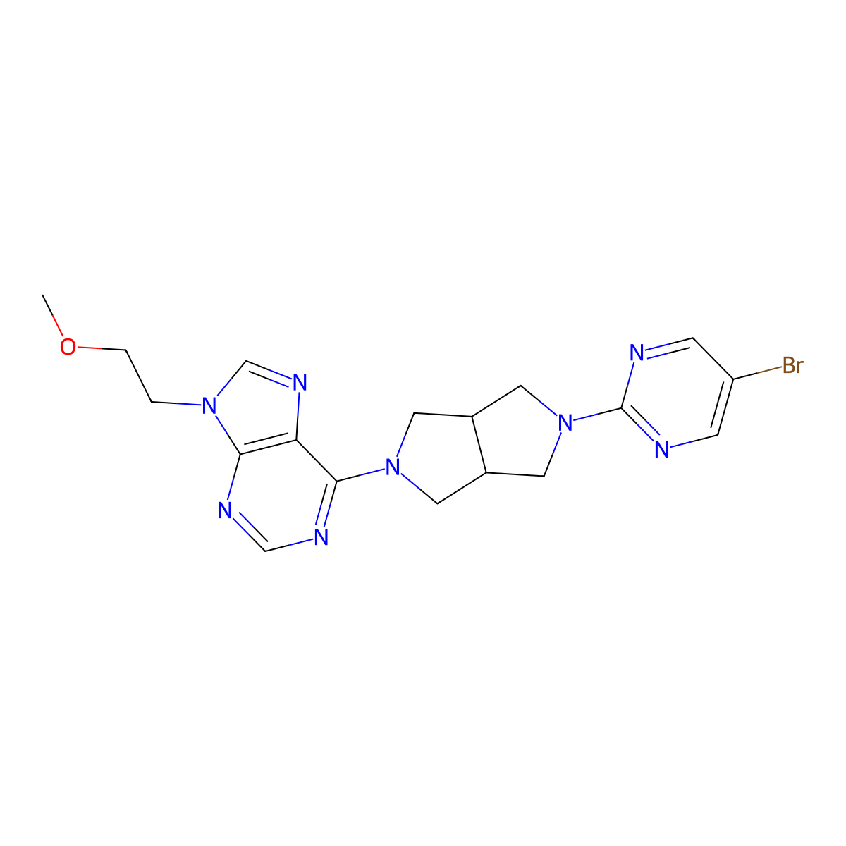 6-[5-(5-bromopyrimidin-2-yl)-octahydropyrrolo[3,4-c]pyrrol-2-yl]-9-(2-methoxyethyl)-9H-purine molecular structure, CAS 2640947-17-5