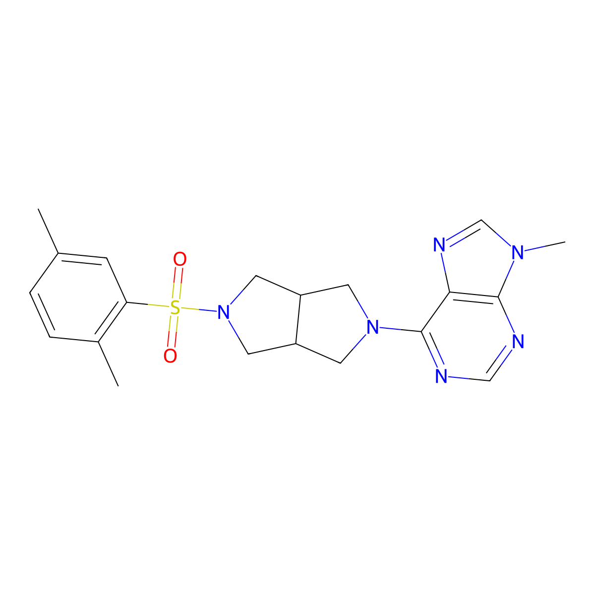6-[5-(2,5-dimethylbenzenesulfonyl)-octahydropyrrolo[3,4-c]pyrrol-2-yl]-9-methyl-9H-purine molecular structure, CAS 2640947-22-2