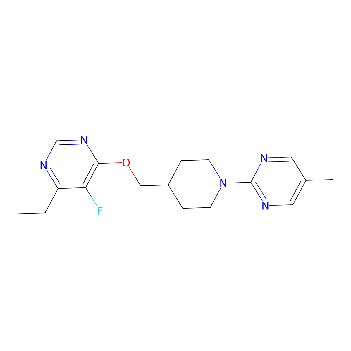 4-Ethyl-5-fluoro-6-{[1-(5-methylpyrimidin-2-yl)piperidin-4-yl]methoxy}pyrimidine molecular structure, CAS 2640947-23-3