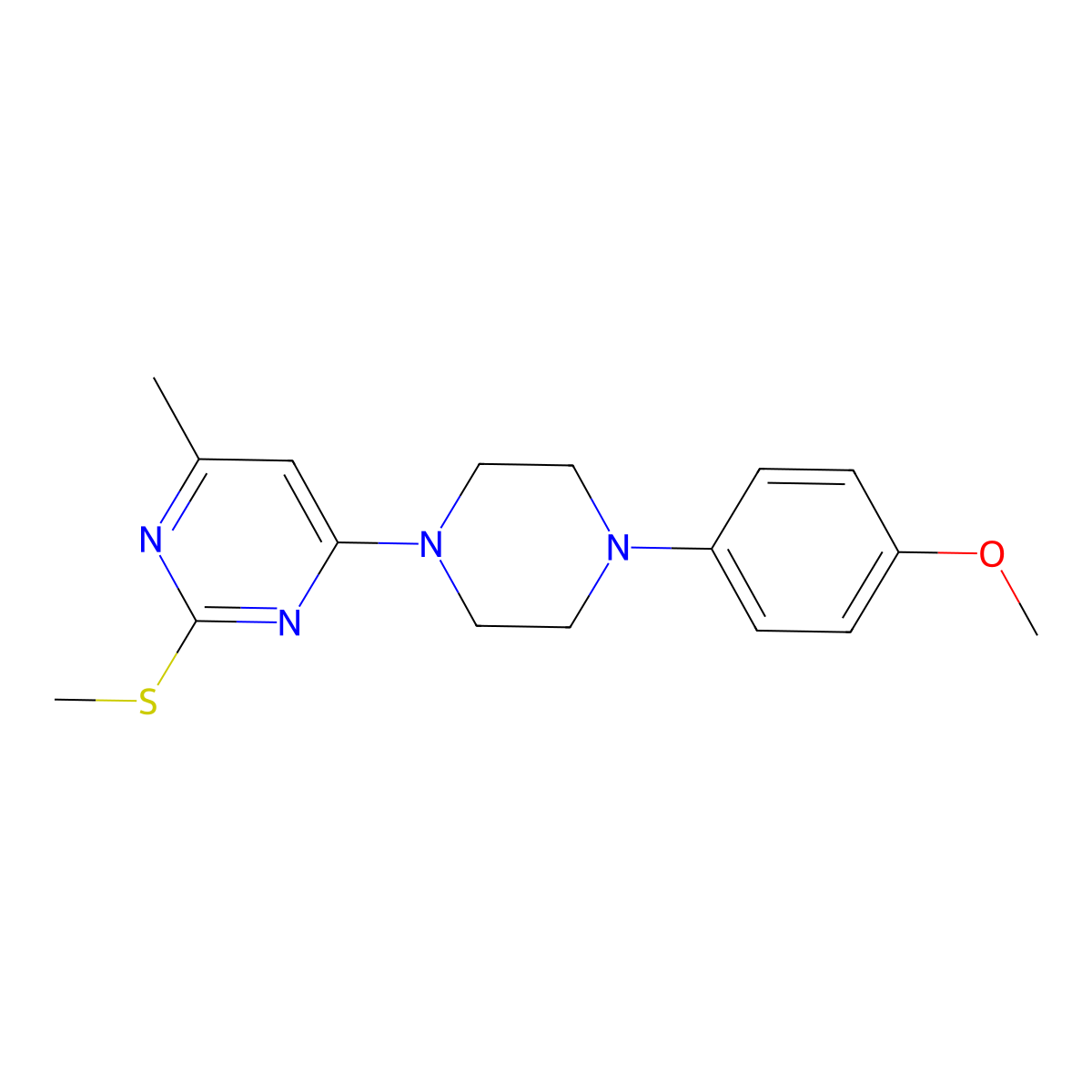 4-[4-(4-Methoxyphenyl)piperazin-1-yl]-6-methyl-2-(methylsulfanyl)pyrimidine molecular structure, CAS 2640947-25-5