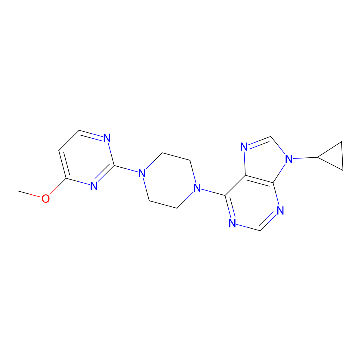 9-cyclopropyl-6-[4-(4-methoxypyrimidin-2-yl)piperazin-1-yl]-9H-purine molecular structure, CAS 2640947-27-7
