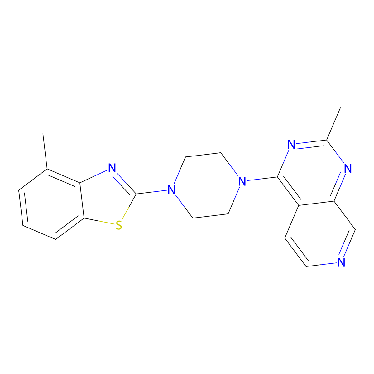 4-Methyl-2-(4-{2-methylpyrido[3,4-d]pyrimidin-4-yl}piperazin-1-yl)-1,3-benzothiazole molecular structure, CAS 2640947-32-4